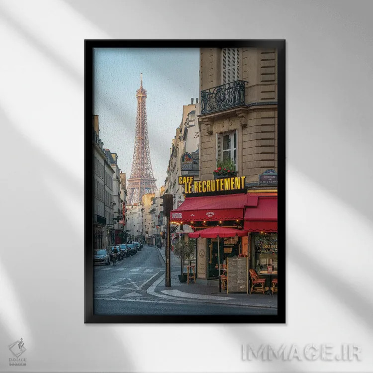 تابلو دکوراتیو Paris, France,خیابان سن-دومینیک و برج ایفل، پاریس، فرانسه اثر یان بکه - نمای قابدار مشکی