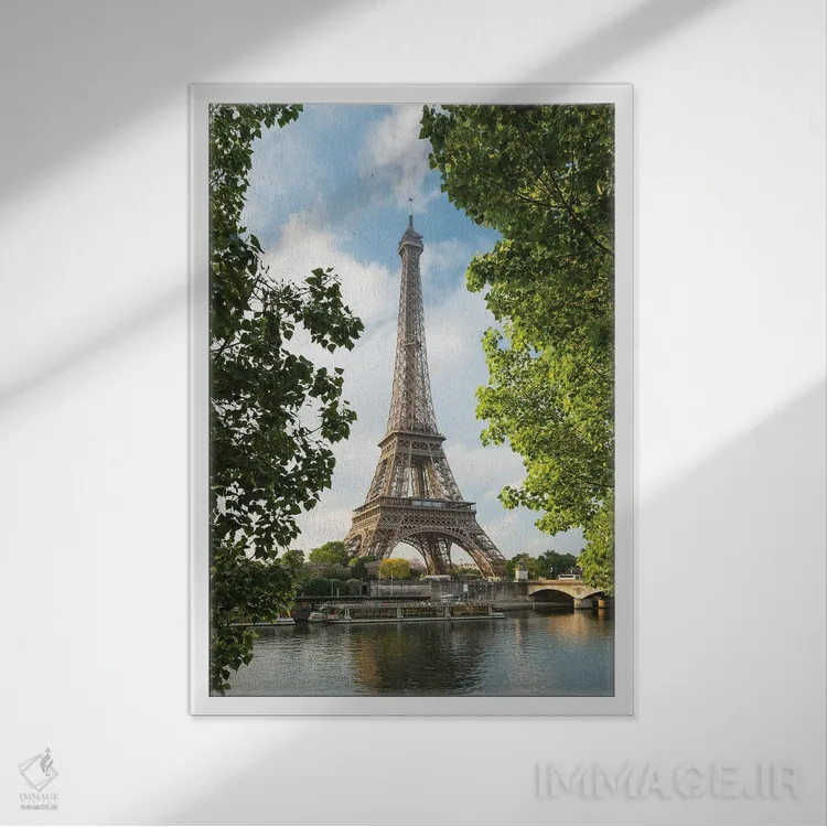 تابلو دکوراتیو Paris, France,برج ایفل در ساحل رود سن، پاریس، فرانسه اثر یان بکه - نمای قابدار سفید