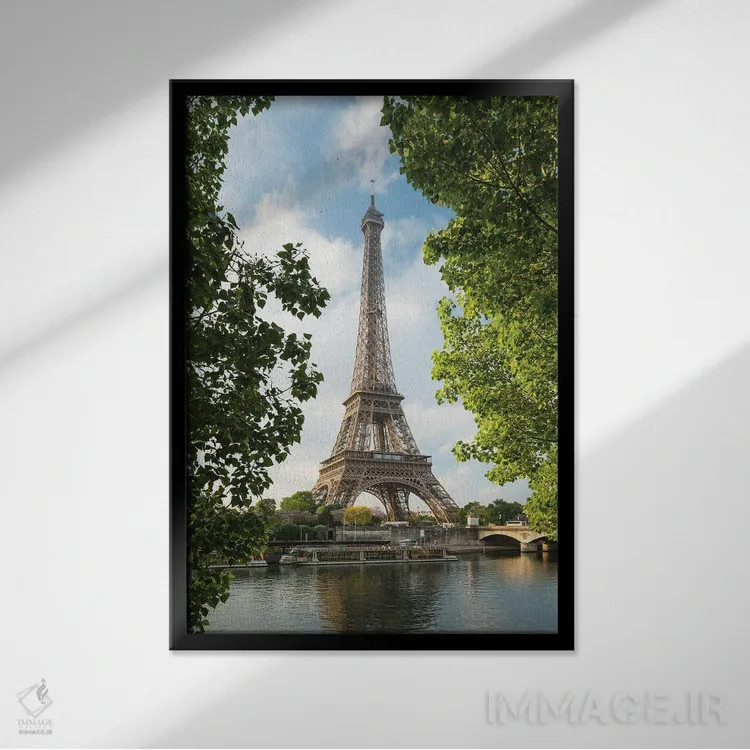 تابلو دکوراتیو Paris, France,برج ایفل در ساحل رود سن، پاریس، فرانسه اثر یان بکه - نمای قابدار مشکی