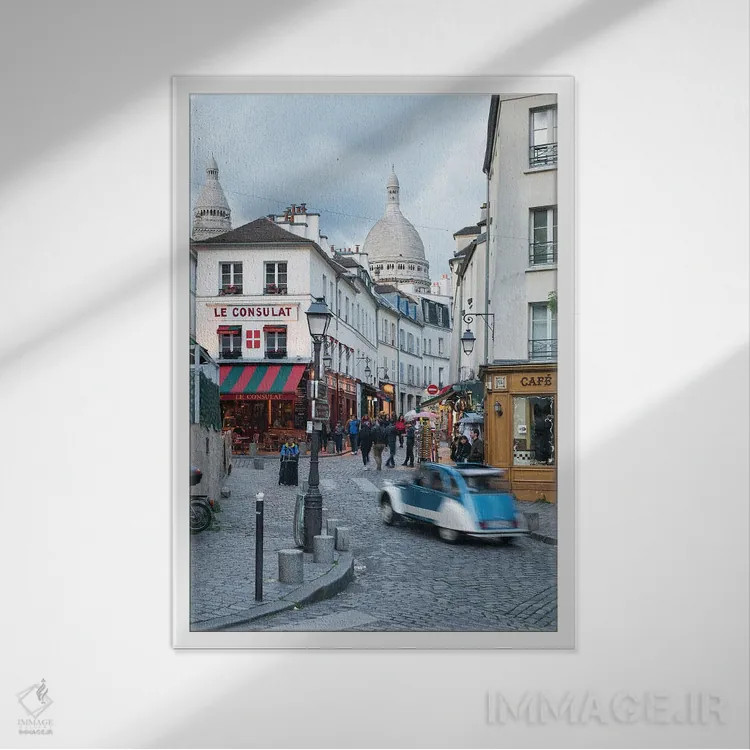 تابلو دکوراتیو Paris, France,خیابان های مونمارتر با منظره ای به سمت کلیسای سکر… اثر یان بکه - نمای قابدار سفید