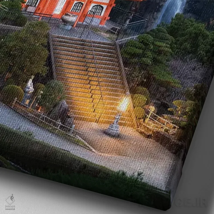 تابلو دکوراتیو پاگودای سیگانتو-جی و آبشار ناچی اثر یان بکه - نمای نزدیک بافت بوم