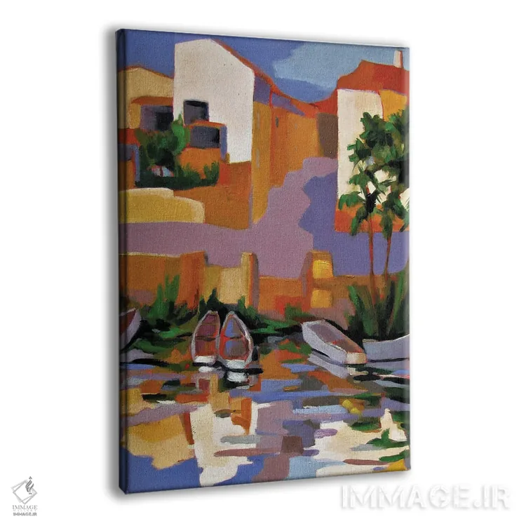 تابلو دکوراتیو بندرگاه کوچکی بر رودخانه ای در فرانسه اثر ژان-نوئل لو ژونتر - نمای پرسپکتیو محصول