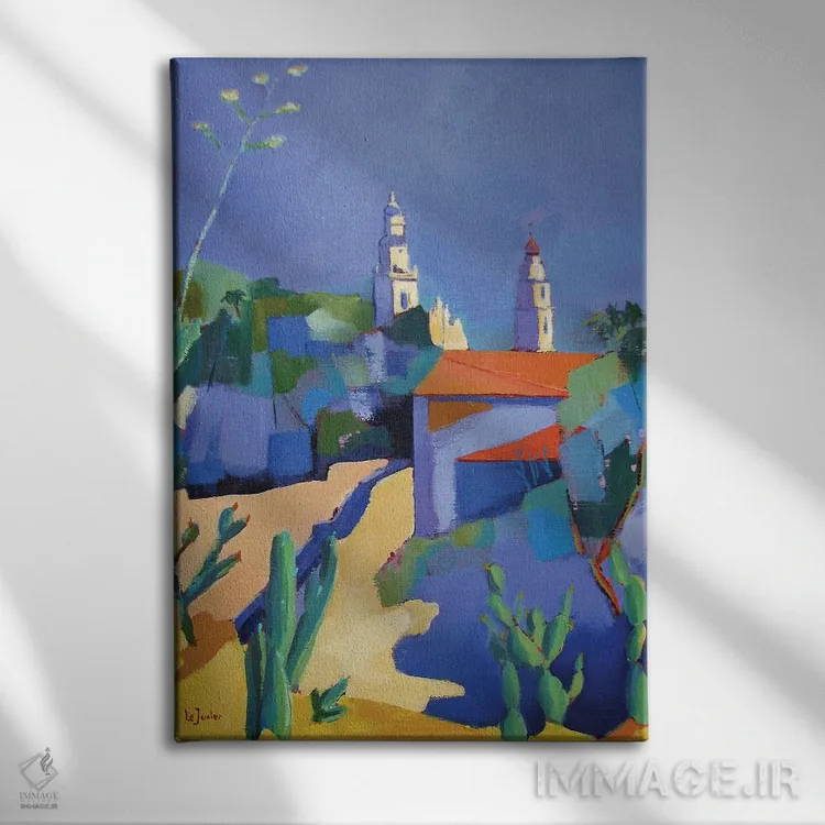 تابلو دکوراتیو A City On The French Riviera,مانتون، شهری در سواحل آز… اثر ژان-نوئل لو ژونتر - نمای روبهرو روی دیوار