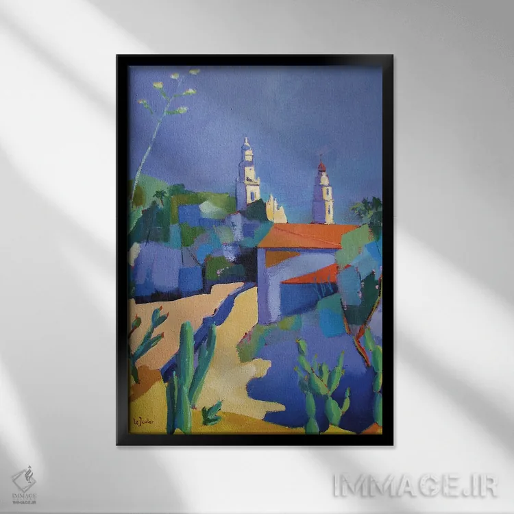 تابلو دکوراتیو A City On The French Riviera,مانتون، شهری در سواحل آز… اثر ژان-نوئل لو ژونتر - نمای قابدار مشکی