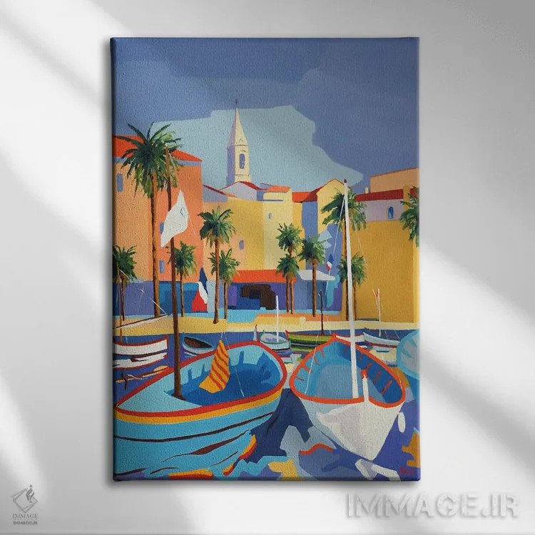 تابلو دکوراتیو A Harbor On The French Riviera,سناری، بندری در سواحل… اثر ژان-نوئل لو ژونتر - نمای روبهرو روی دیوار