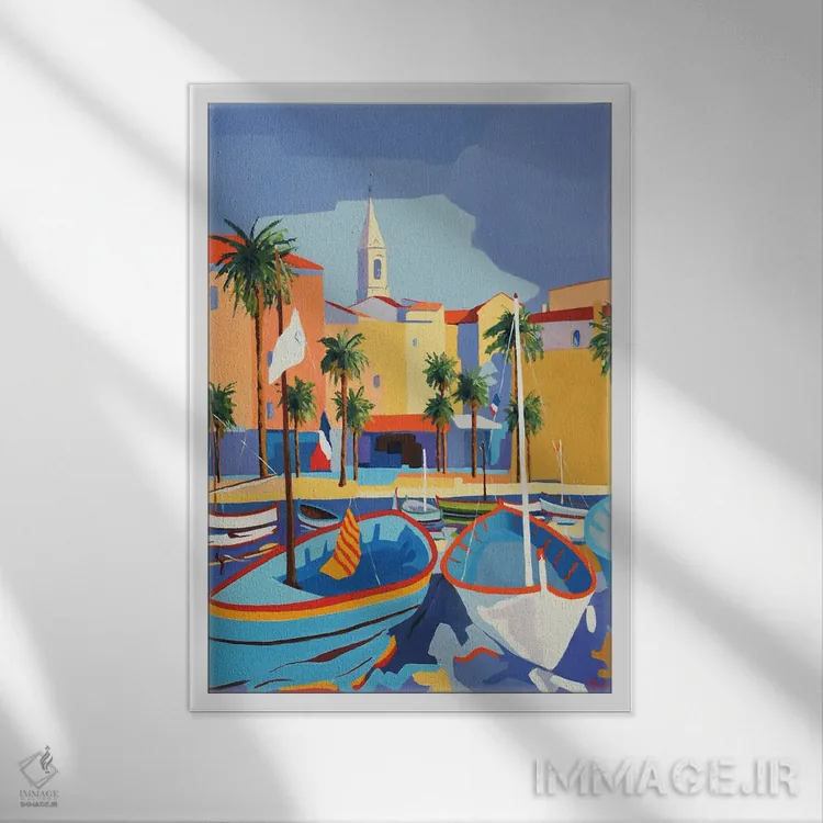 تابلو دکوراتیو A Harbor On The French Riviera,سناری، بندری در سواحل… اثر ژان-نوئل لو ژونتر - نمای قابدار سفید