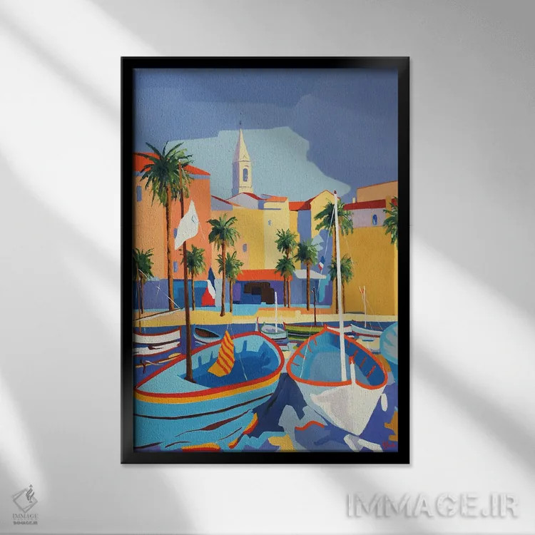 تابلو دکوراتیو A Harbor On The French Riviera,سناری، بندری در سواحل… اثر ژان-نوئل لو ژونتر - نمای قابدار مشکی