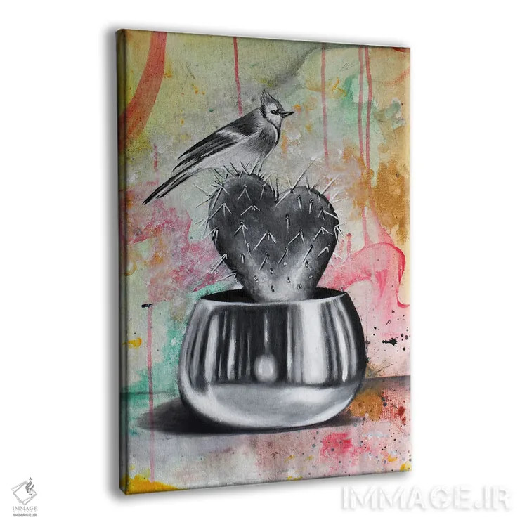 تابلو دکوراتیو کاکتوس و پرنده اثر جونیر ناوارو - نمای پرسپکتیو محصول