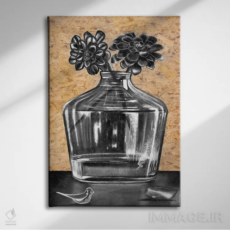 تابلو دکوراتیو طبیعت بی جان ساکولنت ها اثر جونیر ناوارو - نمای روبهرو روی دیوار