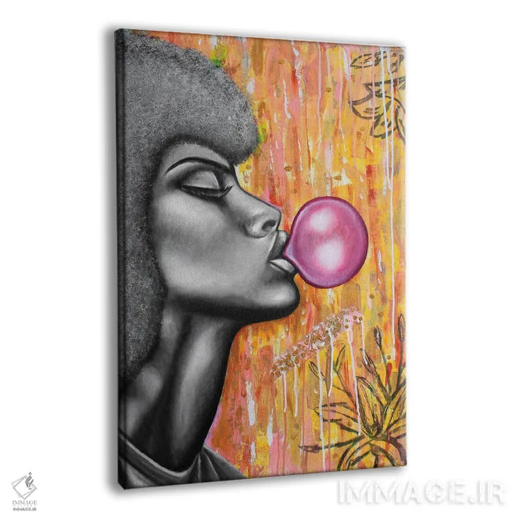 تابلو دکوراتیو دختر آدامس بادکنکی اثر جونیر ناوارو - نمای پرسپکتیو محصول