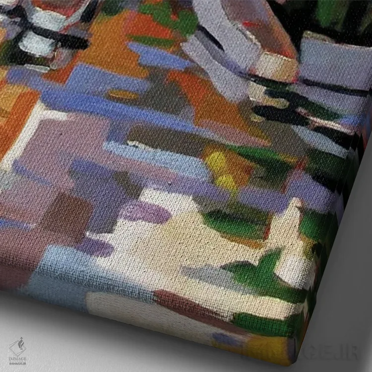 تابلو دکوراتیو بندرگاه کوچکی بر رودخانه ای در فرانسه اثر ژان-نوئل لو ژونتر - نمای نزدیک بافت بوم