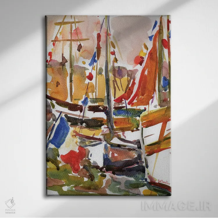 تابلو مدرن قایق های ماهیگیری قدیمی اثر ژان-نوئل لو ژونتر - نمای روبهرو روی دیوار