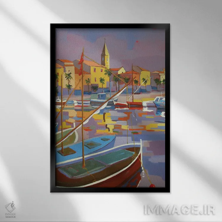 تابلو دکوراتیو قایق های سنتی ماهیگیری در جنوب فرانسه اثر ژان-نوئل لو ژونتر - نمای قابدار مشکی