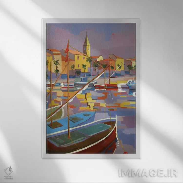 تابلو دکوراتیو قایق های سنتی ماهیگیری در جنوب فرانسه اثر ژان-نوئل لو ژونتر - نمای قابدار سفید