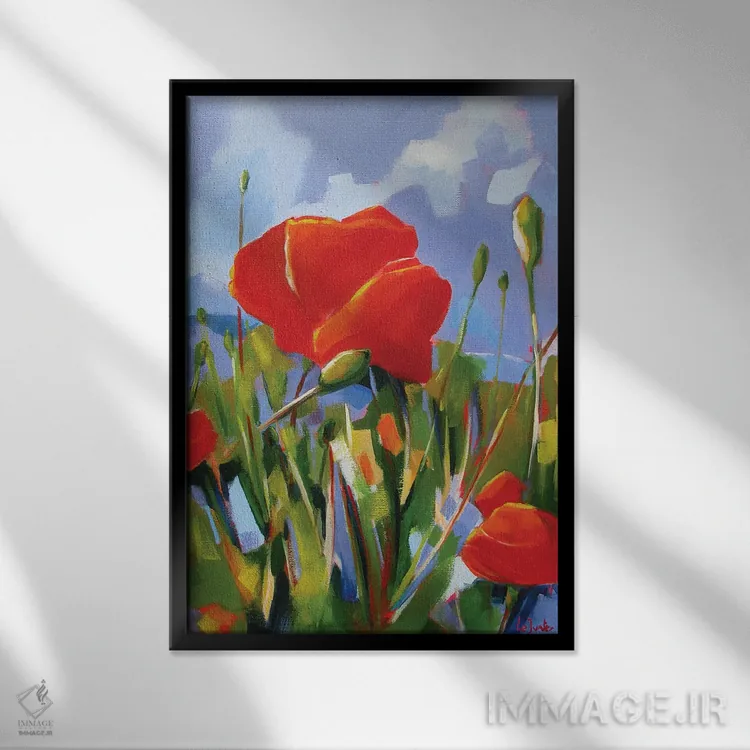 تابلو دکوراتیو شقایق ها اثر ژان-نوئل لو ژونتر - نمای قابدار مشکی