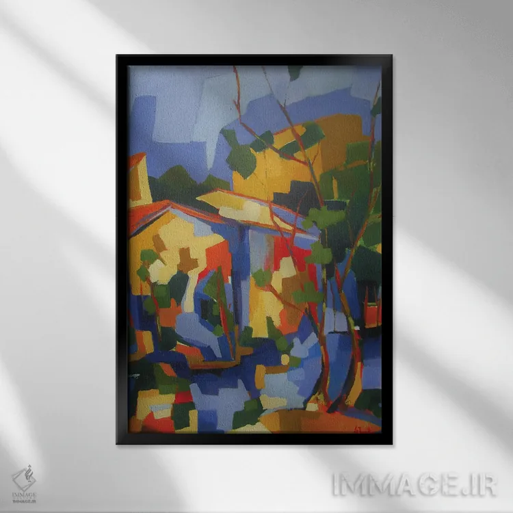 تابلو دکوراتیو خانه های کنار رودخانه اثر ژان-نوئل لو ژونتر - نمای قابدار مشکی