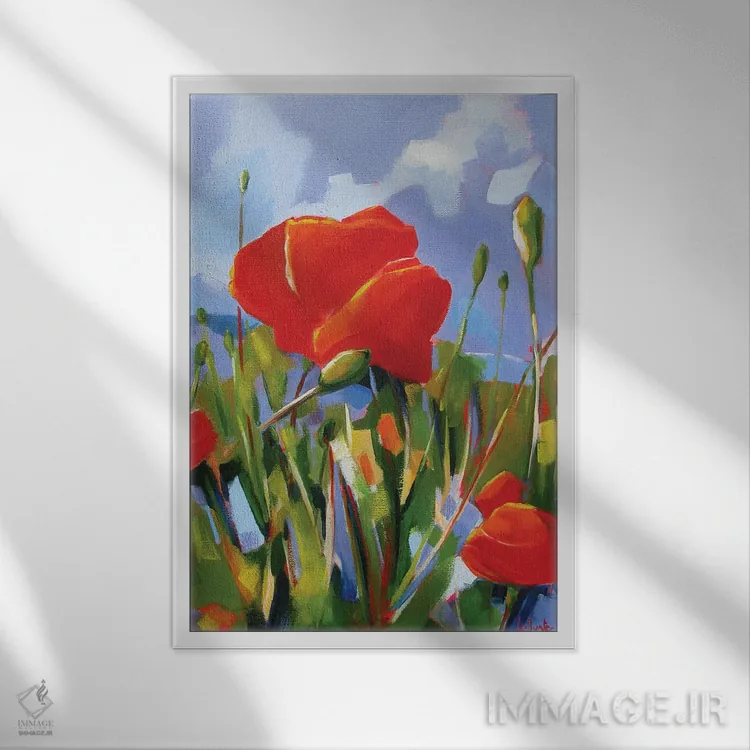 تابلو دکوراتیو شقایق ها اثر ژان-نوئل لو ژونتر - نمای قابدار سفید