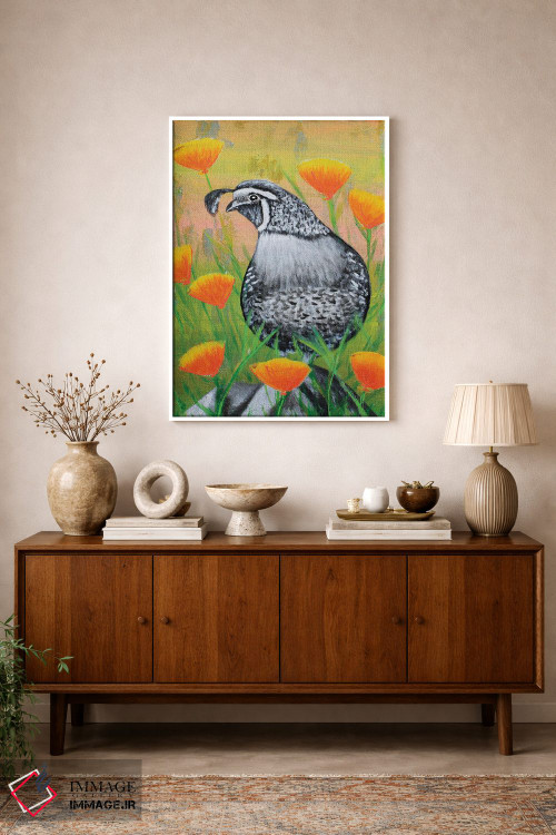 تابلو دکوراتیو بلدرچین کالیفرنیا و شقایق ها اثر جونیر ناوارو - D1W