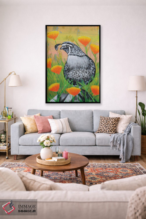 تابلو دکوراتیو بلدرچین کالیفرنیا و شقایق ها اثر جونیر ناوارو - D2B