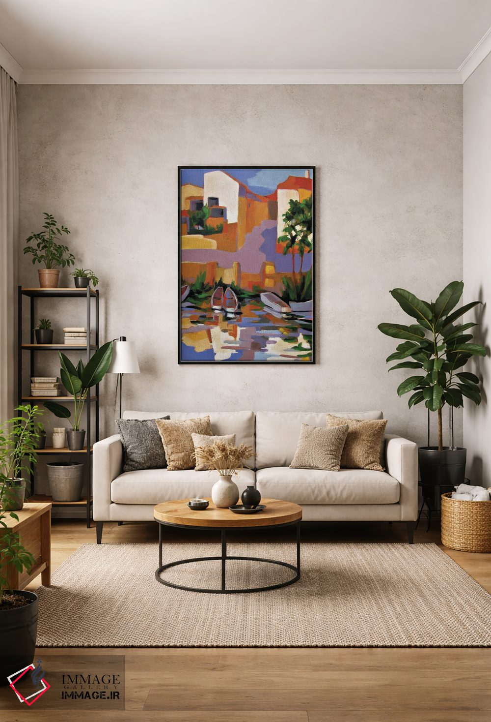 تابلو دکوراتیو بندرگاه کوچکی بر رودخانه ای در فرانسه اثر ژان-نوئل لو ژونتر - D1B