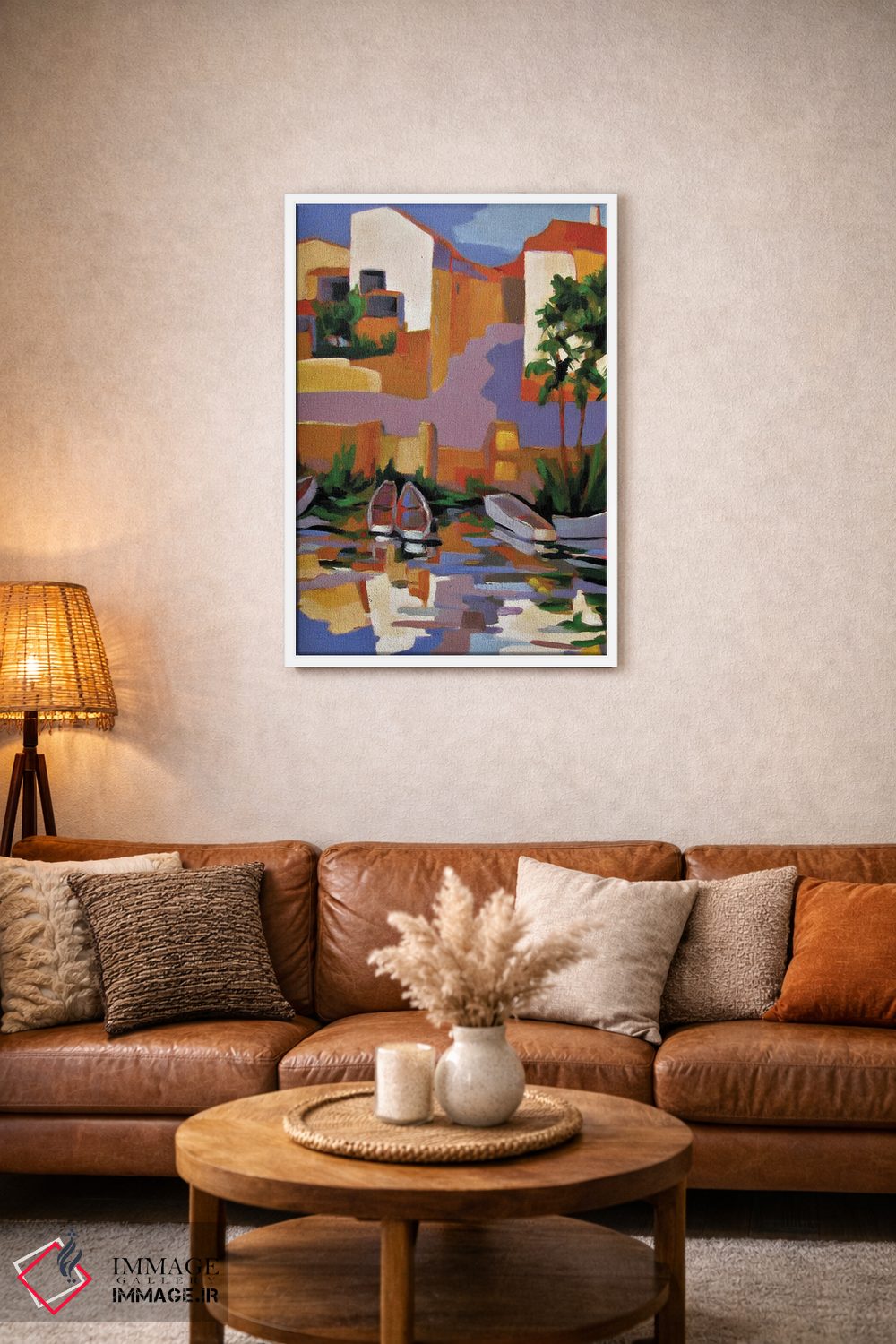 تابلو دکوراتیو بندرگاه کوچکی بر رودخانه ای در فرانسه اثر ژان-نوئل لو ژونتر - D2W