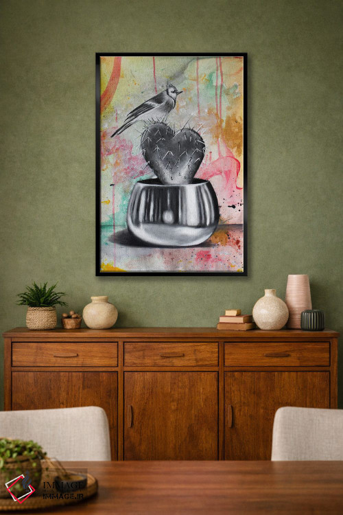 تابلو دکوراتیو کاکتوس و پرنده اثر جونیر ناوارو - D1B