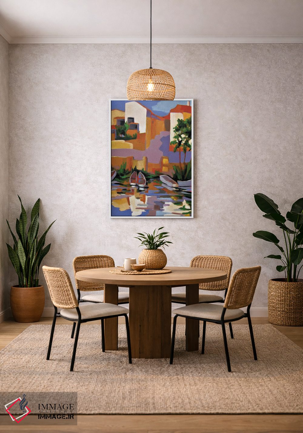 تابلو دکوراتیو بندرگاه کوچکی بر رودخانه ای در فرانسه اثر ژان-نوئل لو ژونتر - D3W