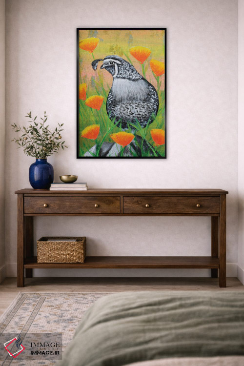 تابلو دکوراتیو بلدرچین کالیفرنیا و شقایق ها اثر جونیر ناوارو - D3B