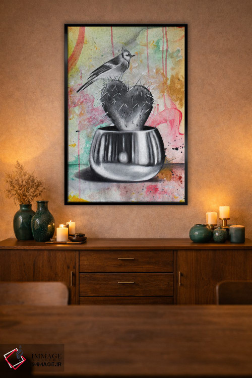 تابلو دکوراتیو کاکتوس و پرنده اثر جونیر ناوارو - D2B