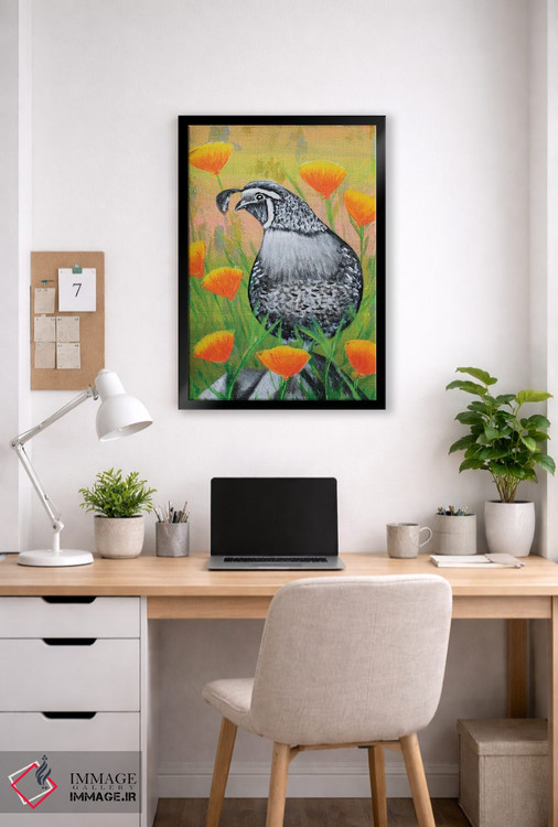 تابلو دکوراتیو بلدرچین کالیفرنیا و شقایق ها اثر جونیر ناوارو - D4B