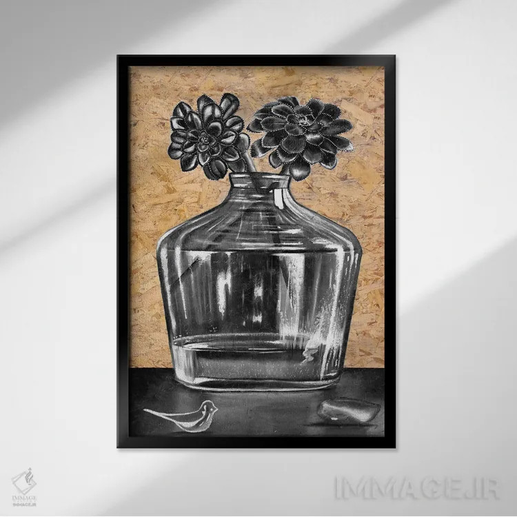 تابلو دکوراتیو طبیعت بی جان ساکولنت ها اثر جونیر ناوارو - نمای قابدار مشکی