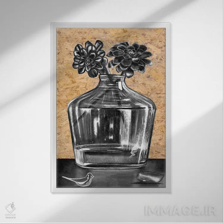 تابلو دکوراتیو طبیعت بی جان ساکولنت ها اثر جونیر ناوارو - نمای قابدار سفید