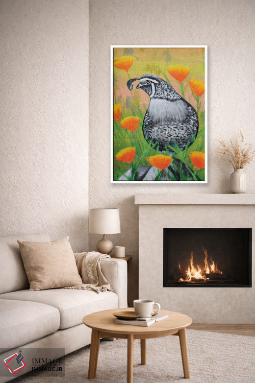 تابلو دکوراتیو بلدرچین کالیفرنیا و شقایق ها اثر جونیر ناوارو - D6W