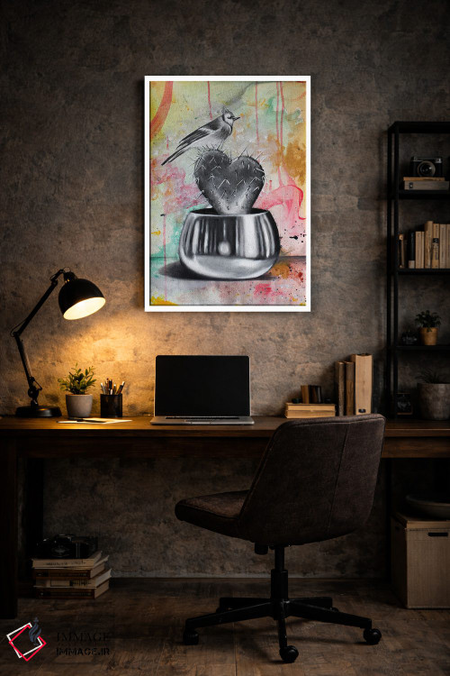 تابلو دکوراتیو کاکتوس و پرنده اثر جونیر ناوارو - D6W