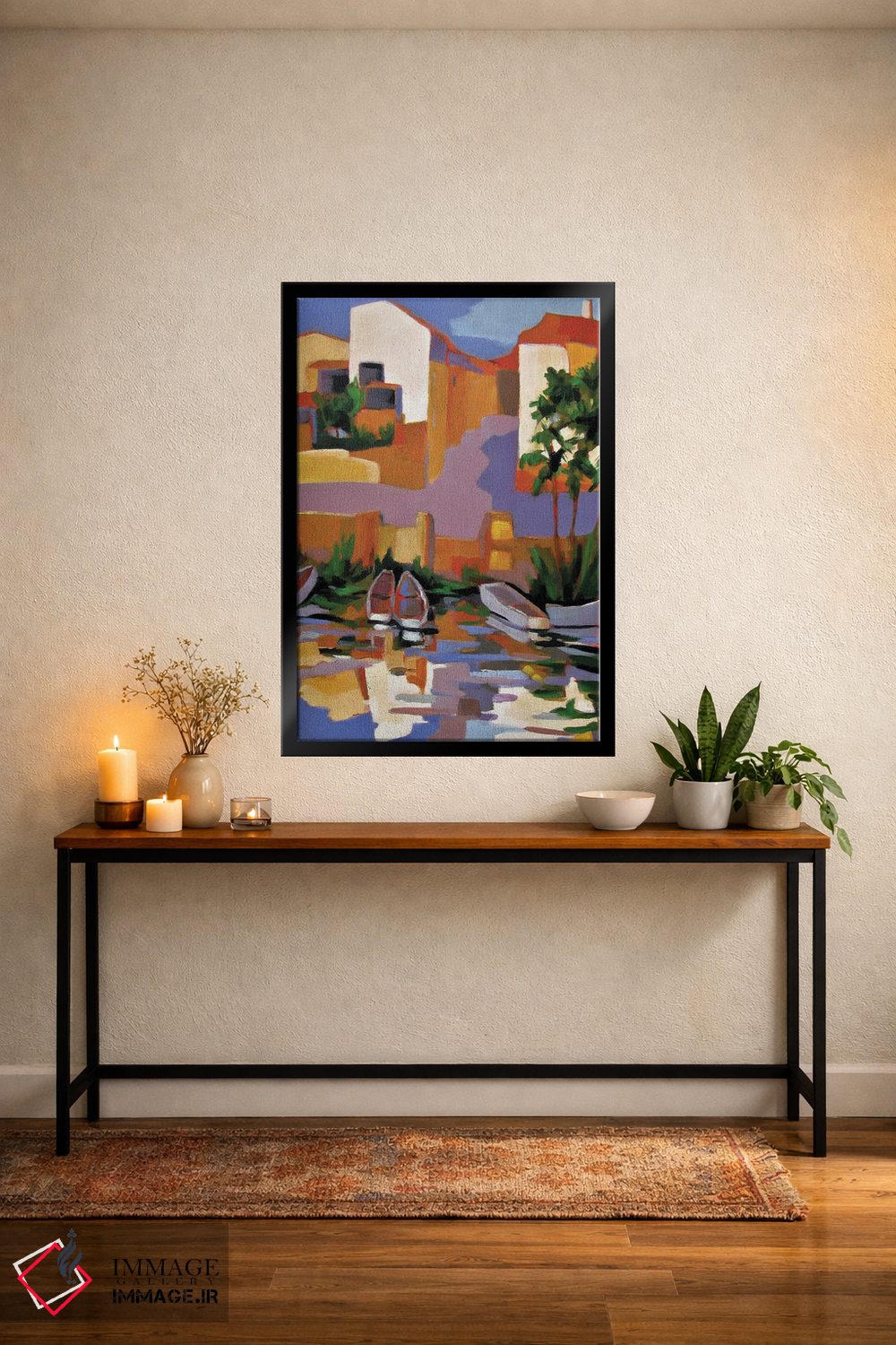 تابلو دکوراتیو بندرگاه کوچکی بر رودخانه ای در فرانسه اثر ژان-نوئل لو ژونتر - D5B