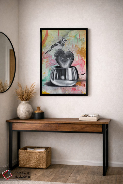 تابلو دکوراتیو کاکتوس و پرنده اثر جونیر ناوارو - D5B