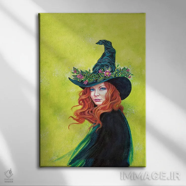تابلو دکوراتیو گیاه بلادونا روی کلاه زیبای جادوگر اثر جین استار ویلز - نمای روبهرو روی دیوار
