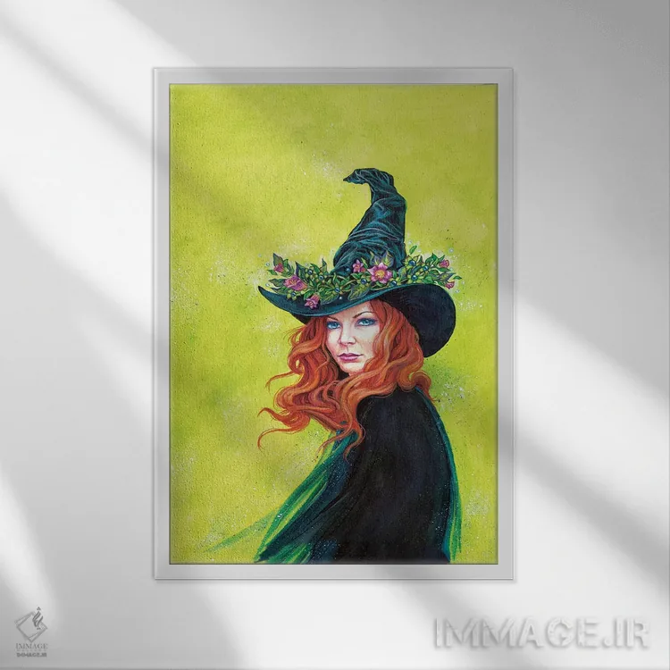 تابلو دکوراتیو گیاه بلادونا روی کلاه زیبای جادوگر اثر جین استار ویلز - نمای قابدار سفید