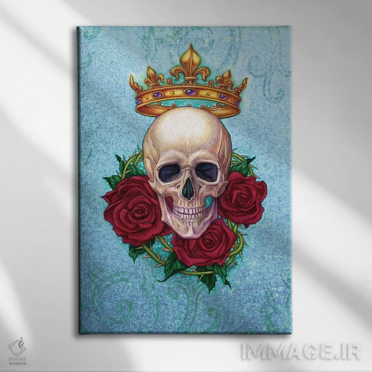 تابلو دکوراتیو Skull And Roses,تاج، جمجمه و رزها اثر جین استار ویلز - نمای روبهرو روی دیوار