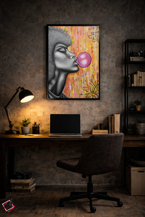 تابلو دکوراتیو دختر آدامس بادکنکی اثر جونیر ناوارو - D6B