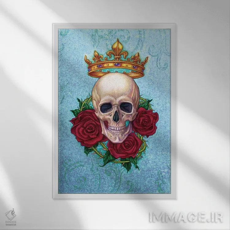 تابلو دکوراتیو Skull And Roses,تاج، جمجمه و رزها اثر جین استار ویلز - نمای قابدار سفید