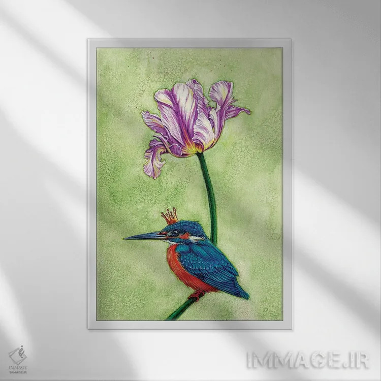 تابلو دکوراتیو مرغ ماهیخوار اثر جین استار ویلز - نمای قابدار سفید