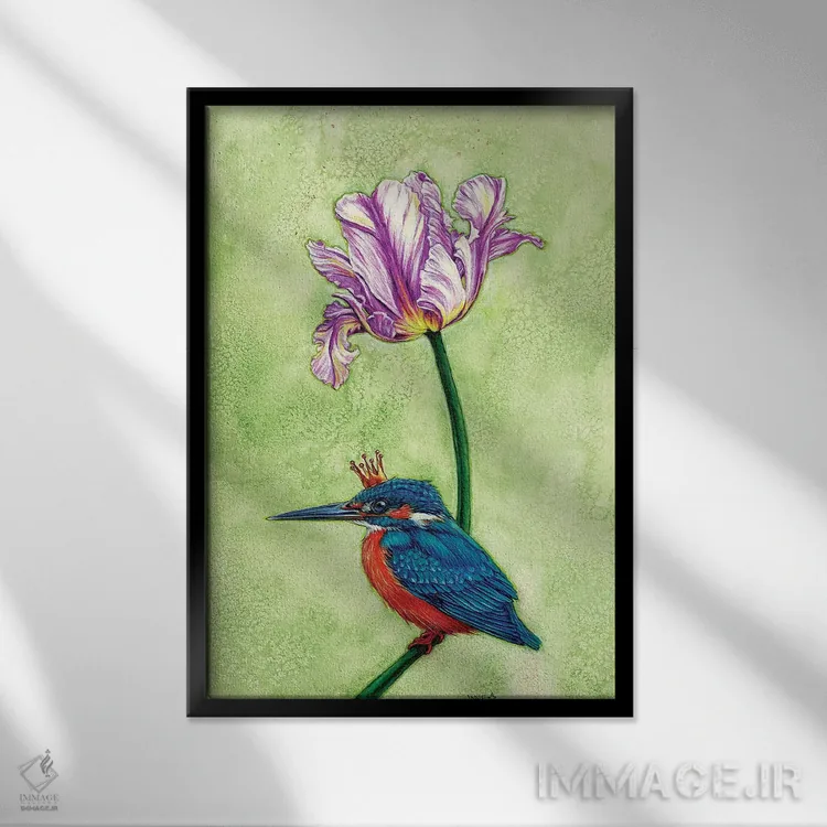 تابلو دکوراتیو مرغ ماهیخوار اثر جین استار ویلز - نمای قابدار مشکی