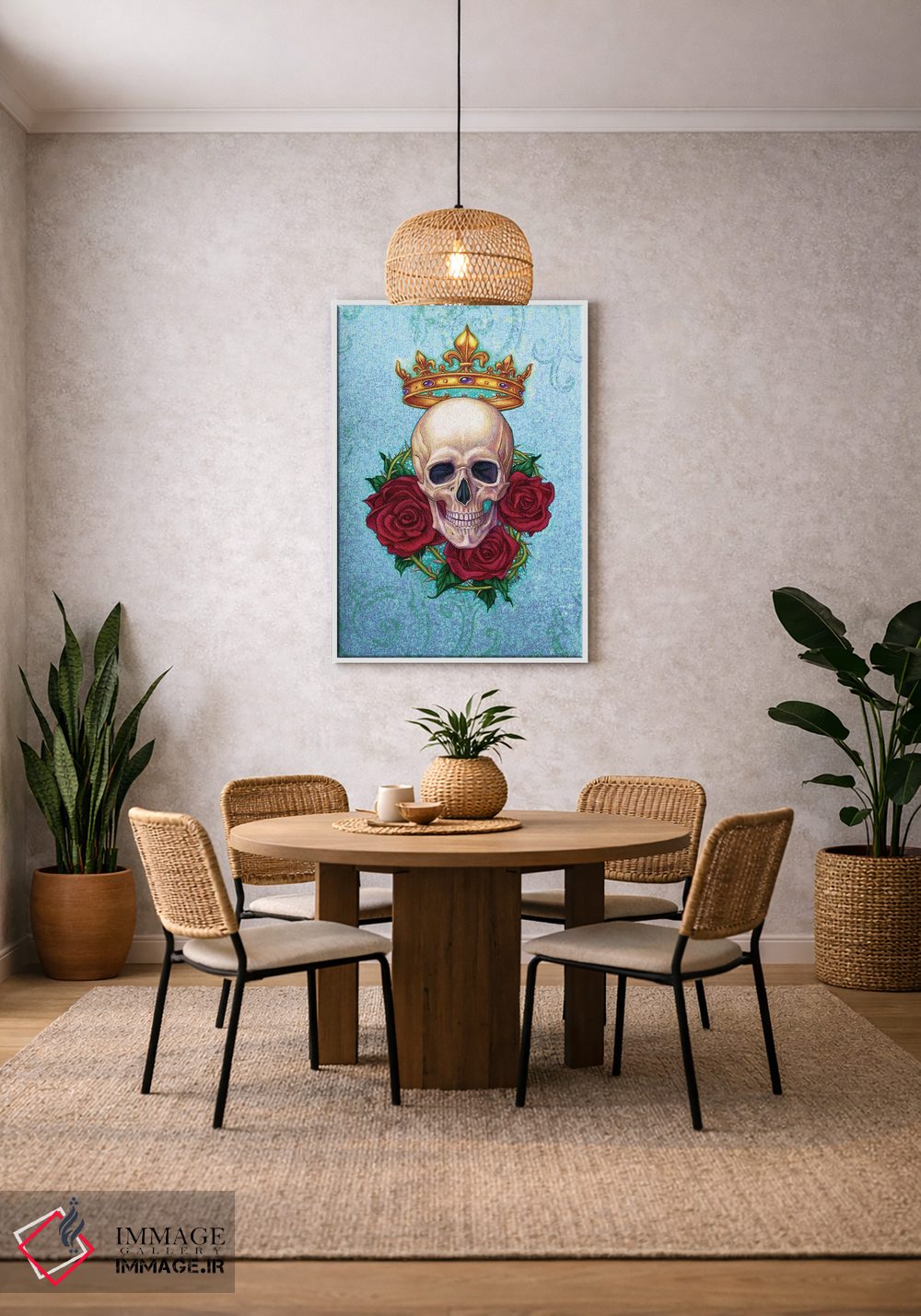 تابلو دکوراتیو Skull And Roses,تاج، جمجمه و رزها اثر جین استار ویلز - D2W