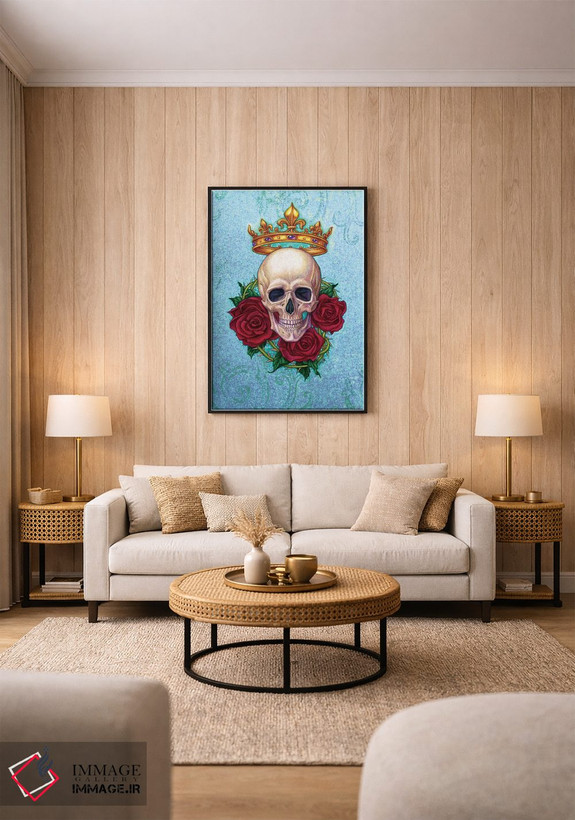 تابلو دکوراتیو Skull And Roses,تاج، جمجمه و رزها اثر جین استار ویلز - D1B