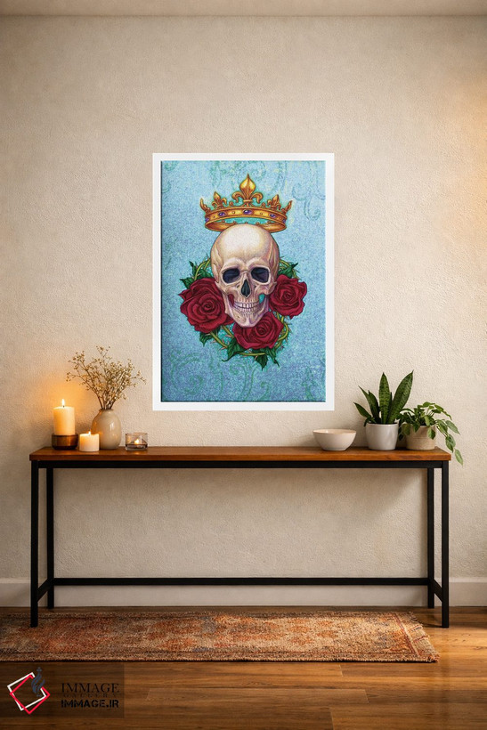 تابلو دکوراتیو Skull And Roses,تاج، جمجمه و رزها اثر جین استار ویلز - D3W