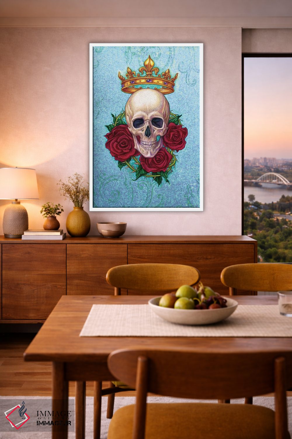 تابلو دکوراتیو Skull And Roses,تاج، جمجمه و رزها اثر جین استار ویلز - D6W