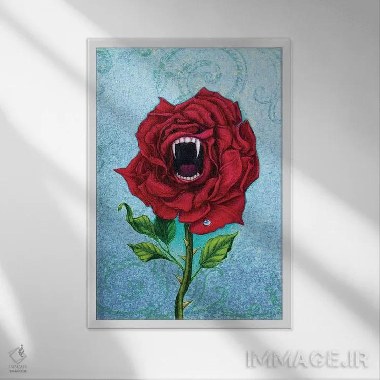 تابلو دکوراتیو رز با نیش اثر جین استار ویلز - نمای قابدار سفید