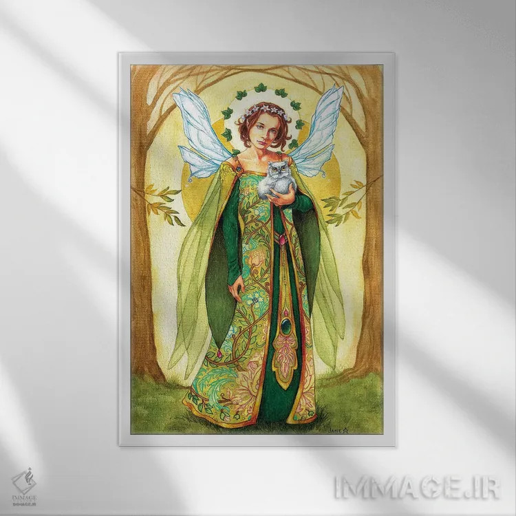 تابلو دکوراتیو جغد کوچک اثر جین استار ویلز - نمای قابدار سفید