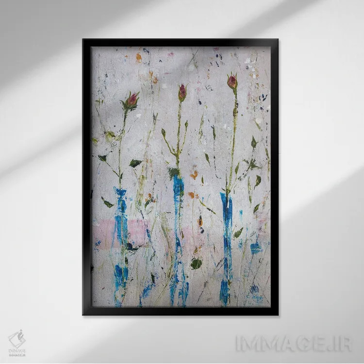 تابلو دکوراتیو سه غنچه اثر جودی ماس - نمای قابدار مشکی